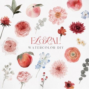 AMOUR DE PÊCHE, Clipart printemps aquarelle, fleurs de printemps, Clipart pêche, aquarelle de fleur, bouquet aquarelle, fleur de pêcher PNG, PeachPink
