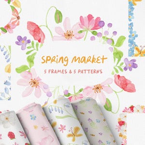 SPRING MARKET, Aquarell Frühlingsblume, Frühlingsblumen Clipart, Aquarell Frühling Clipart, Muttertag Clipart, Mamas Tag