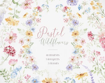 Pastel Wildflower Clipart, Watercolor Floral Bouquets, Spring Wedding Flowers PNG, Wildflower Clipart, Spring Wildflower, Spring flower PNG
