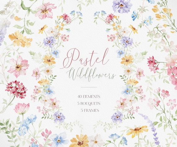 Pastel Wildflower Clipart, Watercolor Floral Bouquets, Spring Wedding Flowers PNG, Wildflower Clipart, Spring Wildflower, Spring flower PNG