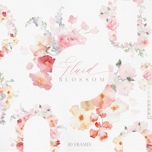 Flor fluida, flores de acuarela, clipart de invitación de boda, flor de boda, flor de primavera PNG, flor de acuarela PNG, flores encantadoras