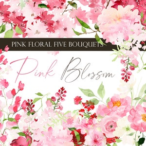 Aquarel clipart, Roze Boeketten, Bloemstukken, Bruiloft Clipart, Floral Aquarel, Aquarel bloem PNG, Kersenbloesem clipart