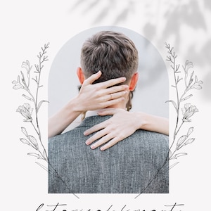 May include: A black and white line art illustration of botanical flowers framing a couple embracing. The text "botanical line art" is at the bottom of the image.