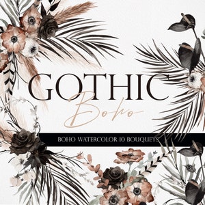 Gothic Boho Blume, Aquarell Boho Blume, Schwarze Boho Blume PNG, Schwarze Pampass, Boho Blumen, Gothic Blumen