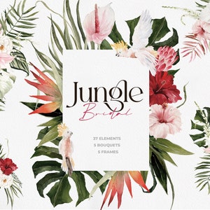 Jungle Bridal Watercolor Clipart Watercolor Flower Summer - Etsy