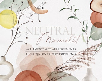 Minimalist clipart, Botanical art, Abstract shape, Watercolor clipart, Neutral clipart, Watercolor Abstract Designs, Minimalist botanical