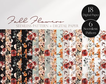 Watercolor Flower Pattern, Flower Digital Paper, Seemless Pattern, Flower Pattern, Flower PNG, Flower pattern PNG, Fall flower png