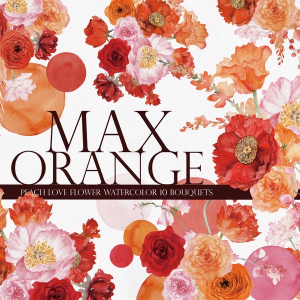 Max Orange Floral, Watercolor Flower PNG, OrangePink Flowers, Spring Flower PNG, Orange Flower Clipart, Pink Flower Png, Watercolor Orange