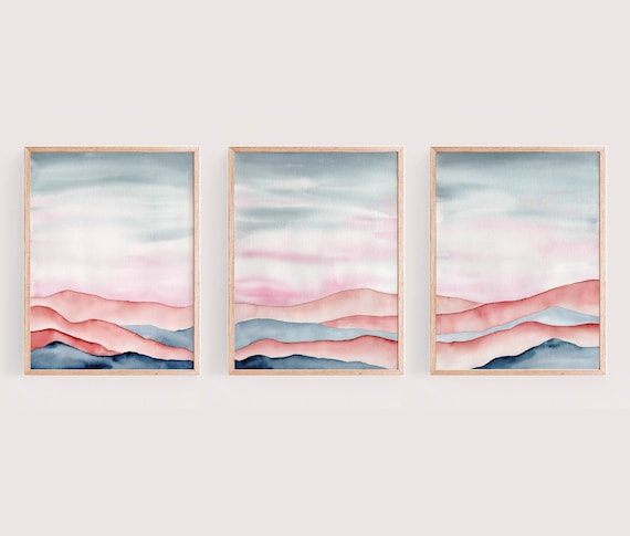 Set of 3 Watercolor prints Printable Wall Art Landscape | Etsy