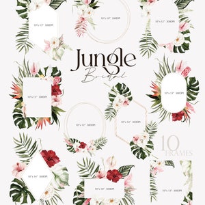 Jungle Bridal, Watercolor clipart, Watercolor flower, Summer clipart, Monstera Clipart, Summer Wedding, Tropical Clipart, Pampass Clipart image 8