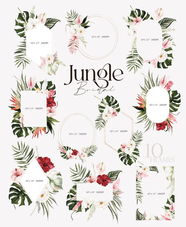 Jungle Bridal, Watercolor clipart, Watercolor flower, Summer clipart, Monstera Clipart, Summer Wedding, Tropical Clipart, Pampass Clipart image 8