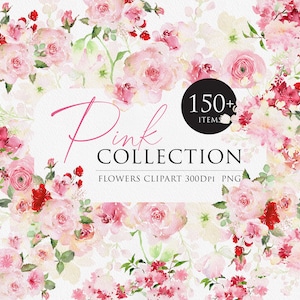 Pacote de flores em aquarela, coleção aquarela rosa, coroa de rosas, molduras em aquarela, clipart rosa, arranjos em aquarela