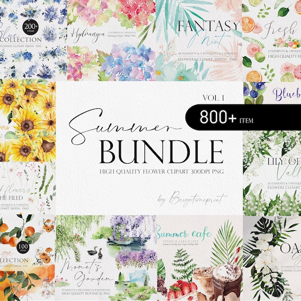 Summer Flower Bundle, Watercolor flower Bundle, Flower PNG, Watercolor flower clipart, Summer wedding, Wedding clipart