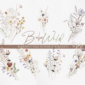 Boho Wild Flowers, Watercolor Wild Flower, Wild Flower PNG, Watercolor Flower PNG, Wild Flower Bouquets, Boho Flower, Flower Clipart