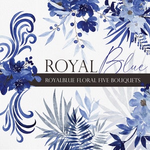Aquarel clipart, Blauwe Boeketten, Bloemstukken, Bruiloft Clipart, Floral Aquarel, Aquarel bloem PNG, Koningsblauw
