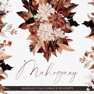 MAHOGANY Fall Botanisch, Aquarell Herbst, Herbstblätter, Herbstblumen, Aquarell Herbst, Boho Blumenstrauß, Aquarell Herbst Clipart