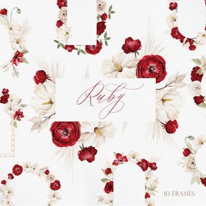 RUBY Blumen, Aquarell Blume, Aquarell ROTE Blume, rote Blume PNG, Aquarell Blume Clipart, rote Rose, weiße Rose Blume