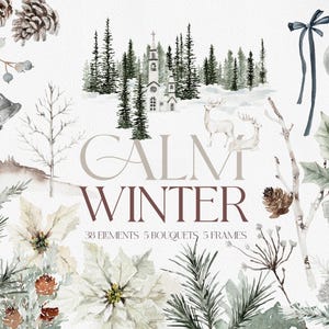 CALM WINTER, Aquarell Winter Clipart, Aquarell Weihnachten, Weihnachtskarte, Weihnachtscliparts, Weihnachtsaquarell