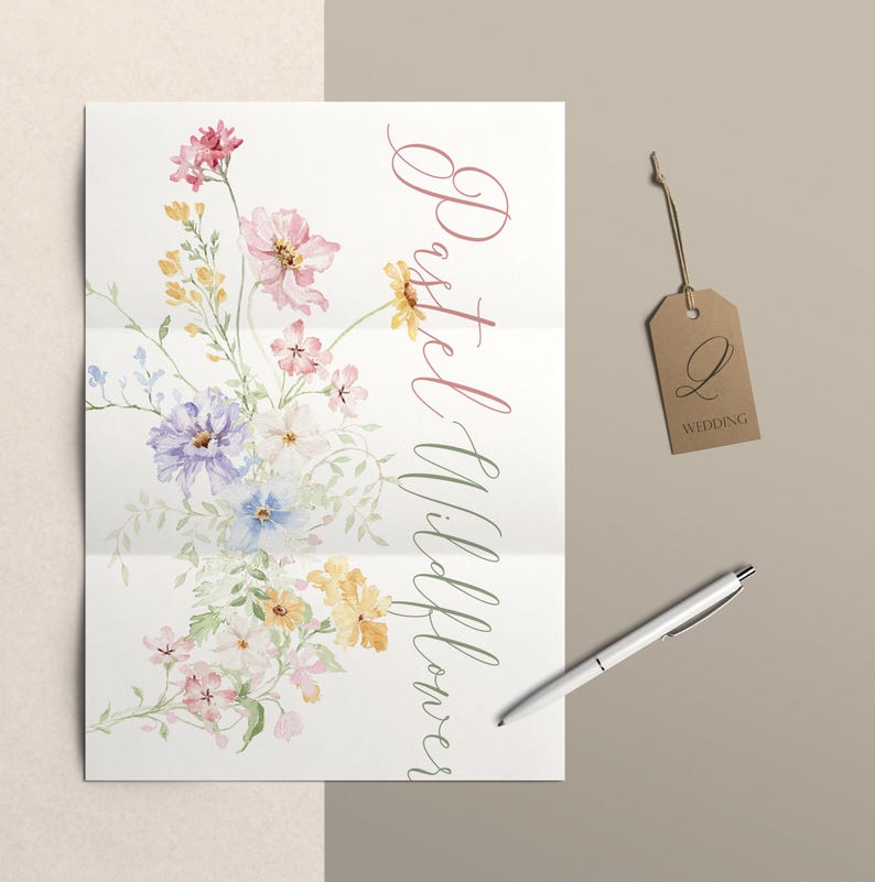 Pastel Wildflower Clipart, Watercolor Floral Bouquets, Spring Wedding Flowers PNG, Wildflower Clipart, Spring Wildflower, Spring flower PNG image 7