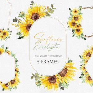 Clipart de tournesol, Fleur d’été, Couronne de tournesol, Arrangements floraux, Art du tournesol, Clipart aquarelle, Aquarelle Tournesol