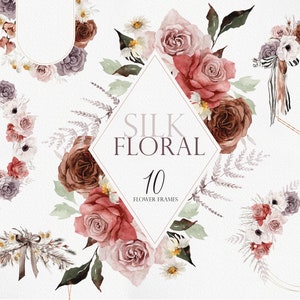 Floral de seda, Flor de boho, Flor de acuarela, Clipart de acuarela, Boda Boho, Clipart de ramo de boda, Flor de boho, Flor elegante