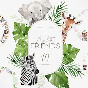 Meine kleinen Freunde, Baby Tier Clipart, Kinderzimmer Clipart, Aquarell Baby Tier, Aquarell Kinderzimmer, Tier Clipart, Baby Shower Clipart