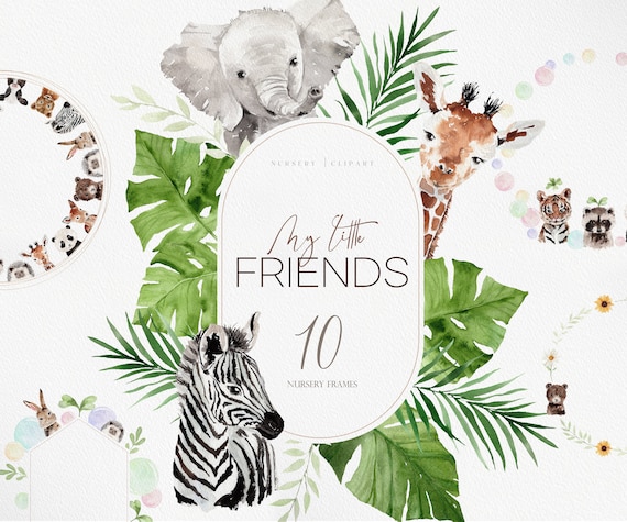 My Little Friends, Baby Animal Clipart, Nursery Clipart, Watercolor Baby Animal, Watercolor Nursery, Animal Clipart, Baby Shower Clipart