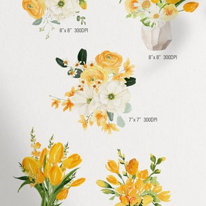 Flower clipart, Watercolor flower, Yellow bouquets, Yellow flower, Wedding invitation, Floral arrangements, Tulip clipart, Freesia clipart image 7