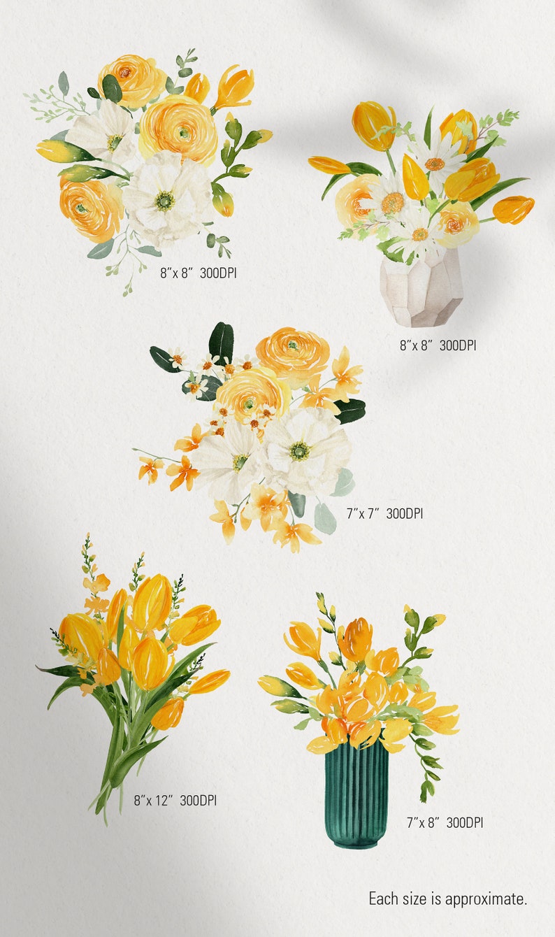 Flower clipart, Watercolor flower, Yellow bouquets, Yellow flower, Wedding invitation, Floral arrangements, Tulip clipart, Freesia clipart image 7