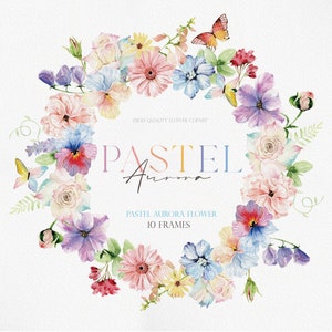 PASTEL AURORA, Watercolor Flower, Watercolor Clipart, Flower Clipart, Watercolor Rose, Pastel Flower, Colorful Flower Png, Flower PNG