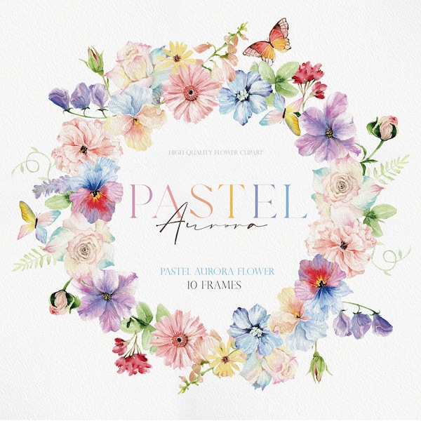 PASTEL AURORA, Watercolor Flower, Watercolor Clipart, Flower Clipart, Watercolor Rose, Pastel Flower, Colorful Flower Png, Flower PNG