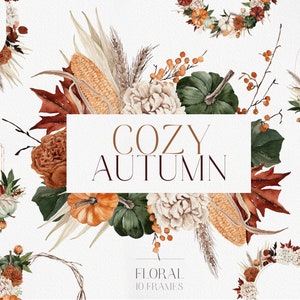 Outono aconchegante, clipart aquarela, outono aquarela, aquarela Boho PNG, clipart de outono em aquarela, clipart de abóbora, clipart de outono boho