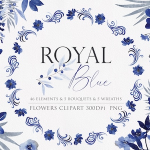 Watercolor clipart, Blue flowers, Floral arrangements, Wedding Clipart, Floral Watercolor, Watercolor flower PNG, Royalblue