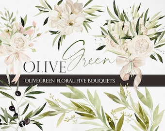 Watercolor clipart, Watercolor Bouquets, Floral arrangements, Wedding Clipart, Floral Watercolor, Watercolor flower PNG, Olive clipart