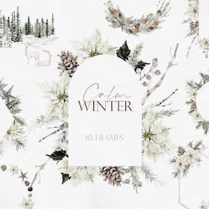INVIERNO TRANQUILO, Clipart de invierno en acuarela, Navidad en acuarela, Tarjeta navideña, Clipart navideño, Acuarela navideña