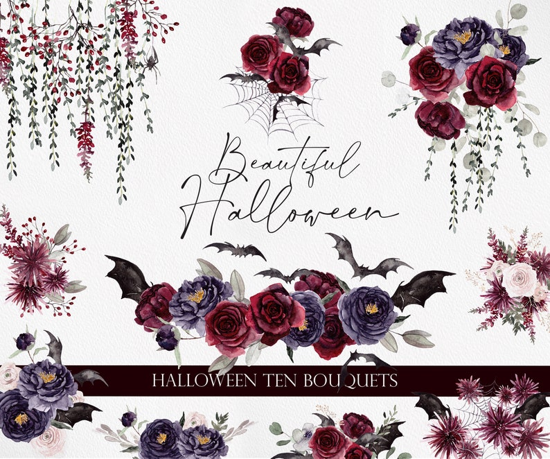 Beautiful Halloween Watercolor Flowers Floral Arrangements - Etsy