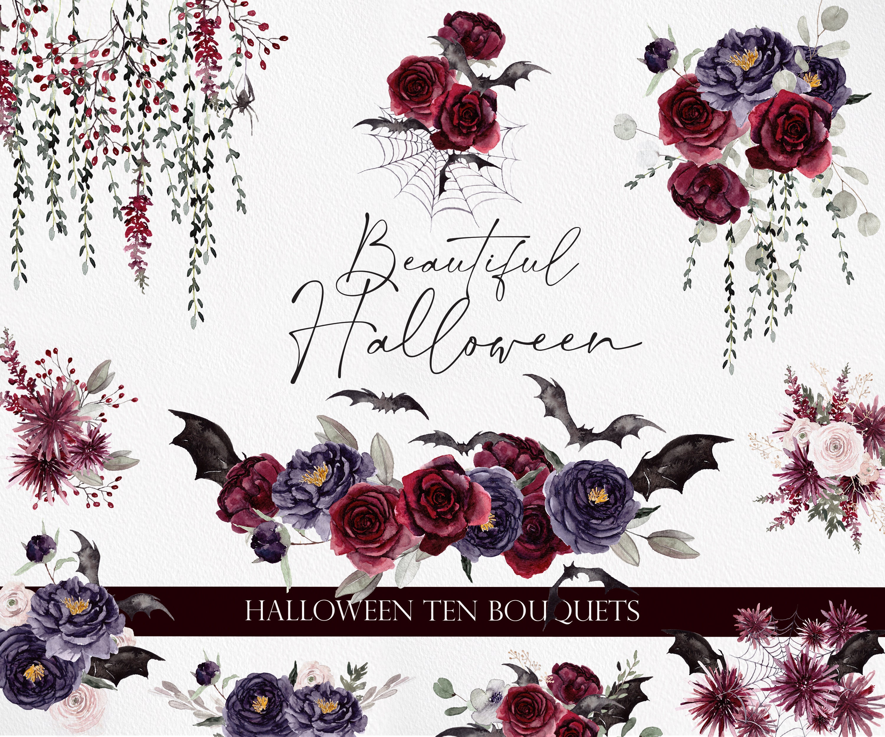 Beautiful Halloween Watercolor Flowers Floral Arrangements - Etsy UK