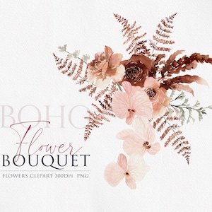Boho Florals, Clipart de fleurs, Boho floral, Clipart de fleurs séchées, Clipart de pampa, Clipart d’orchidée, Clipart de Boho, Boho PNG