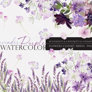 Clipart de flor roxa, arranjos florais, flor de casamento, aquarela floral, flor aquarela PNG, clipart lilás, clipart de lavanda