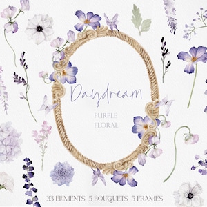 TAGTRÄUMEN, Aquarell Blume, Aquarell Lila Blume PNG, Aquarell Clipart, Lila Blume, Blumen PNG, Lila Blumensträuße,