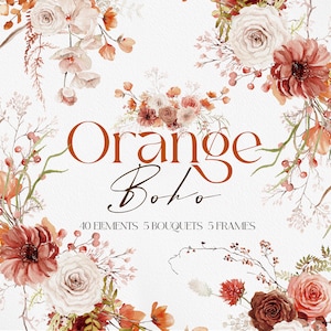 Orange Boho Blumen, Aquarell Boho Blume, Boho Blume PNG, Aquarell Blume, Boho Hochzeit, Aquarell Blume Clipart, Boho Clipart