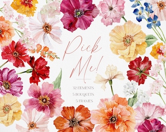 Anemone Watercolor Bouquet Clipart, Watercolor Wedding Flower, Anemone Clipart, Watercolor SPRING Flower, Watercolor Wildflower