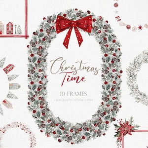 TIEMPO DE NAVIDAD, Imágenes Prediseñadas de acuarela, imágenes prediseñadas de Navidad, Navidad de acuarela, PNG de Navidad, adornos de Navidad rojos, imágenes prediseñadas de adornos