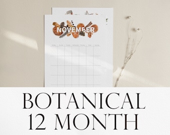 Botanical 12 Month, Watercolor Flower, Watercolor Flower png, Month Clipart, Watercolor Clipart, Monthly Clipart, Month Planner Png