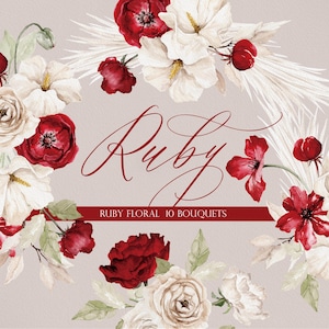 RUBY Blumen, Aquarell Blume, Aquarell ROTE Blume, rote Blume PNG, Aquarell Blume Clipart, rote Rose, weiße Rose Blume