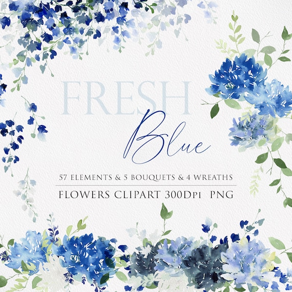 Watercolor clipart, Blue flowers, Floral arrangements, Wedding Clipart, Floral Watercolor, Watercolor flower PNG, Hydrangea clipart