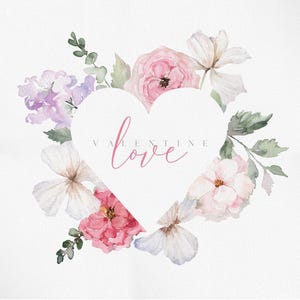 AMOR Y FLORAL, Flores de acuarela, Flores de AMOR de acuarela, Clipart del día de San Valentín, Clipart rosa, Marco de corazón