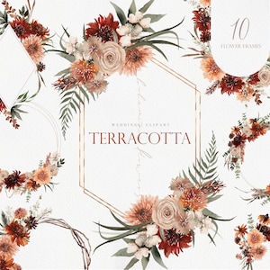 Flor de terracota, flor em aquarela, flores de outono, flor Boho PNG, floral de outono, clipart de outono, casamento no outono, floral de outono em aquarela