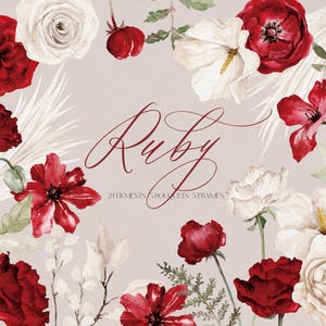 Flores rubí, flor de acuarela, flor roja de acuarela, flor roja PNG, clipart de flor de acuarela, rosa roja, rosa blanca
