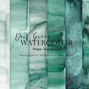 May include: A set of six digital watercolor backgrounds in shades of dark green. The backgrounds are perfect for adding a touch of nature to your designs.